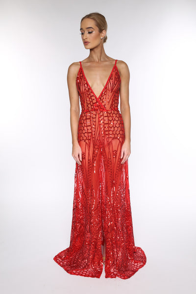 Cristal sequined gown (red) - Kourvosieur